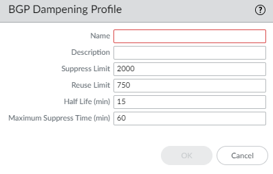 BGP Dampening Profile configuration window.
